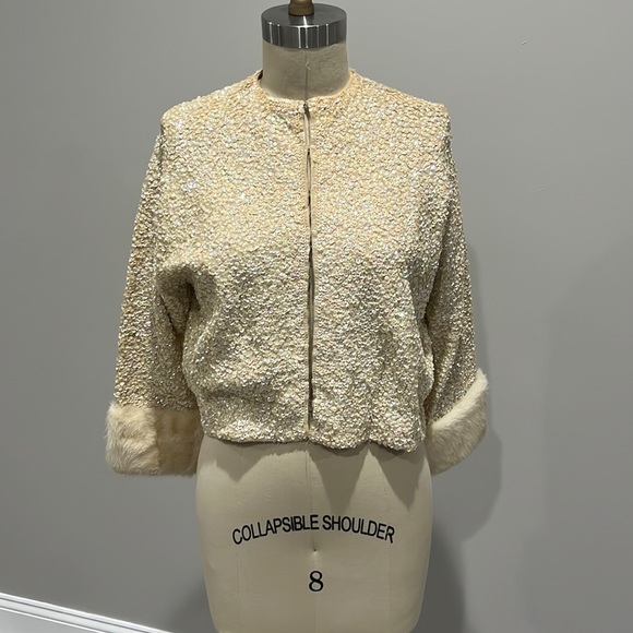 VINTAGE AND CUSTOM MADE SEQUIN AND FUR DRESS BOLERO